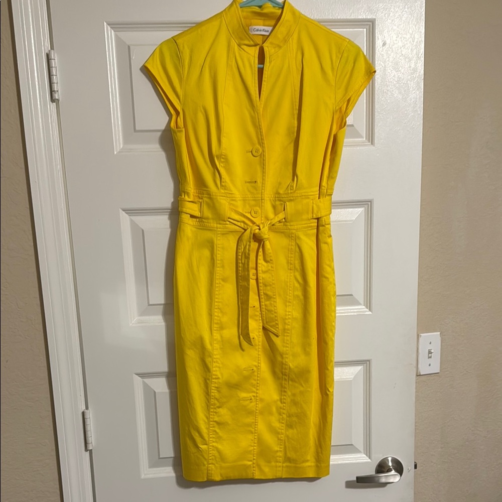 Calvin Klein Yellow Mock Neck Sheath Dress